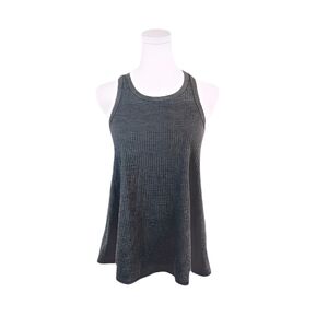 Betsey Johnson Gray Ribbed Knit Racerback Top S Relaxed Fit Split Back Summer